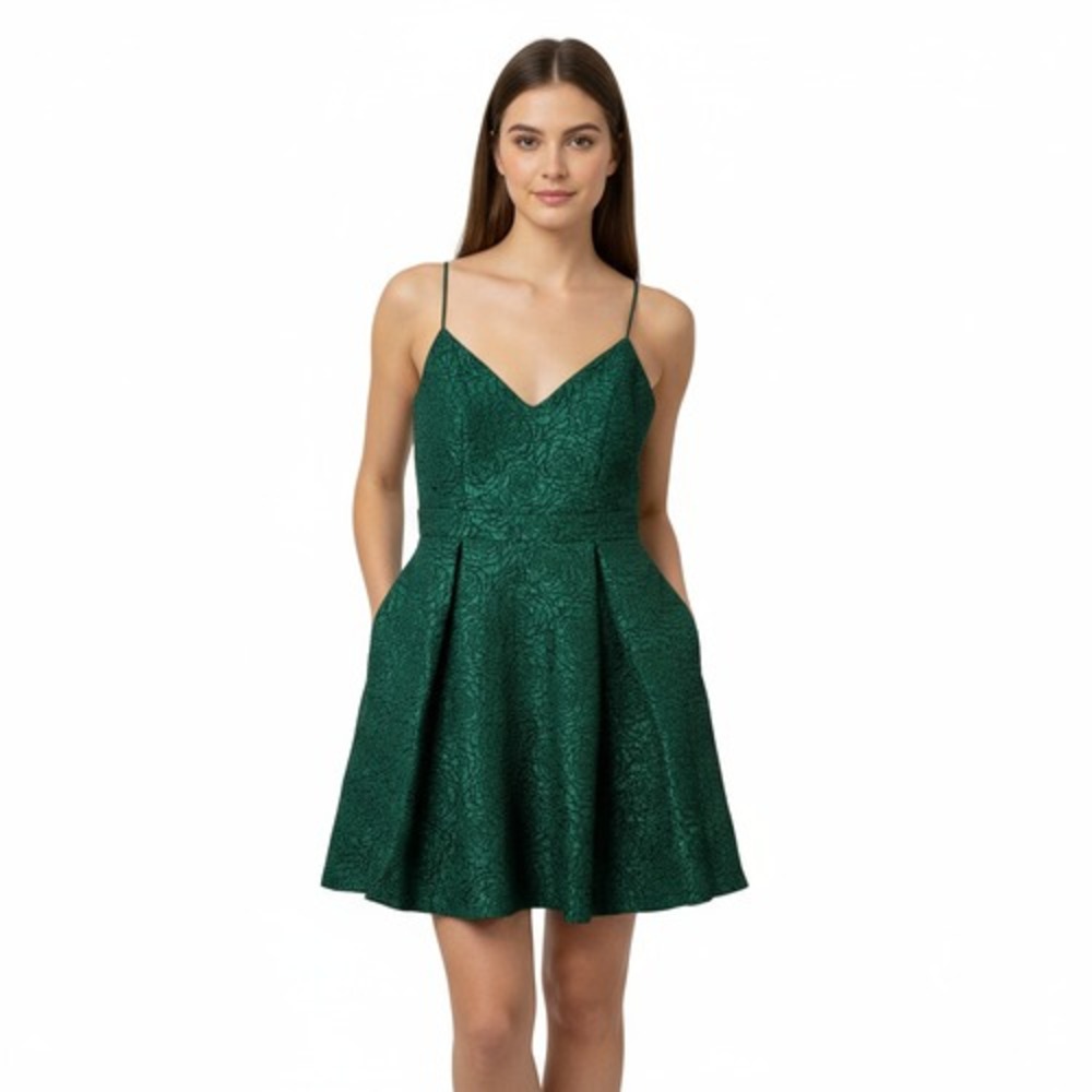 Audrey Parks Francesca's Dress Women S Emerald Green Rose Jacquard Fit Flare New